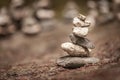 Balancing cairns in the forest Royalty Free Stock Photo