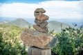 Zen pile of rocks made on the top of the mountain. California Royalty Free Stock Photo