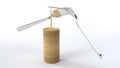 Balancing forks experiment on white table. 3D Rendering.