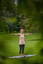 Balancing her body and mind. a woman doing yoga in the park. Royalty Free Stock Photo