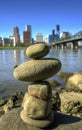 Balancing Rocks against City Skyline Royalty Free Stock Photo