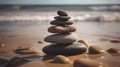 Balancing Serenity: Zen Stones on Pebble Beach. Perfect for Meditation and Relaxation.