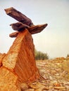 Balancing stone art on mountains ,golden stone