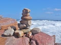 Balancing Stone Pile, rocks on the coast of the sea Royalty Free Stock Photo