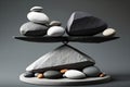 Balancing stones on grey background, Generative AI