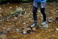 Balancing on stones in a stream