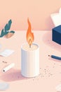 Balancing work and life illustrated by a candle burning at both ends among clutter Royalty Free Stock Photo