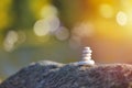 Balancing zen pebble stones outdoors against blurred background Royalty Free Stock Photo