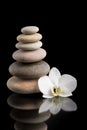 Balancing zen stones on black with white flower Royalty Free Stock Photo