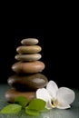 Balancing zen stones on black with white flower Royalty Free Stock Photo