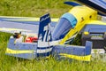 Balashikha, Moscow region, Russia - May 25, 2019: Big scale RC model of aerobatic aircraft Extra-330SC with gasoline engine