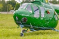 Balashikha, Moscow region, Russia - May 25, 2019: Soviet multipurpose helicopter MI-1 closeup parked on a green grass of airfield