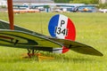 Balashikha, Moscow region, Russia - May 25, 2019: Tail and wing of restored aircraft of first world war closeup at aviation