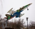 Balashov, Russia - February 12, 2021: Plane-monument L-39 Albatross in the city of Balashov