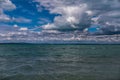 Balaton Lake in Siofok, Hungary. Dramatic Cloudy sky and blue, tourquise water