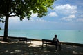 Balatonfured, June 02 2018 - Rest on a bench on Tagore promenade in Balatonfured.