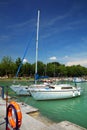 Balatonfured, June 02 2018 - Small ships on the Balaton Lake. Balatonfured marina