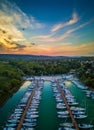 Balatonfuzfo, Hungary - Beautiful sunset over yacht marina Royalty Free Stock Photo