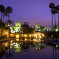 Balboa Park buldings at duskt, reflections, San Diego Royalty Free Stock Photo