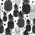 Balck and White Hand Drawn Pineapples Vector Repeat Geometric Seamless Pattrern. great for fabric, packaging, wallpaper