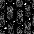 Balck and White Pineapples Stars Vector Repeat Geometric Seamless Pattrern. great for fabric, packaging, wallpaper