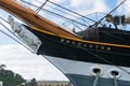 Balclutha three-masted, steel-hulled, square-rigged cargo ship anchored at Hyde Street pier, San Francisco Maritime National Royalty Free Stock Photo