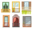 Balconies in different styles with cast iron or stone railings Royalty Free Stock Photo