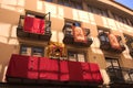 Balconies dressed up to receive the Corpus Christi procession
