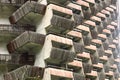 Balconies. Geometry. Wooden balconies of unfinished building