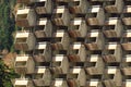 Balconies. Geometry. Wooden balconies of unfinished building