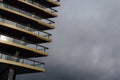 Balconies of multistory building landscape rain sky Royalty Free Stock Photo