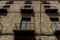 Balconies, streets of the city Toledo, medieval architecture and Royalty Free Stock Photo