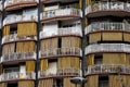 Balconies and terraces with awnings yellow strips Royalty Free Stock Photo