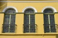 Balconies on yellow facade