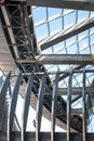 Balcony balustrade under glass roof in office building