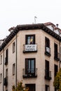 Balcony with banner in defense of public health in in Madrid