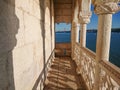Balcony in Belem Tower, Lisbon, Portugal. View through balustrades Royalty Free Stock Photo