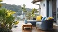Balcony Bliss - The Art of Blending Contemporary Furniture with Chic Decorations for Outdoor Serenity. Generative AI