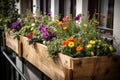 Balcony boxes flowers. Generate Ai