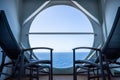 Balcony with chairs on cruise ship with view on sea Royalty Free Stock Photo
