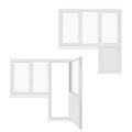 Balcony door closed, open and window realistic template set. Home interior design. Plastic glass.