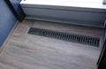 Balcony drainage or gutter. A close-up of a balcony floor drainage system with a self regulating heating, deicing cable installed