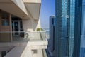 Balcony at Dubai city skyscraper. Royalty Free Stock Photo