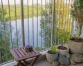 A balcony facing greeneries in HDB BTO apartment at Sumang 325B, Singapore. Royalty Free Stock Photo