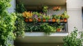 balcony farming with vertical planters, flowers, herbs, vegetables . Royalty Free Stock Photo