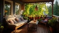 Renovated Porch With Earthy-colored Wicker Furniture