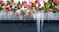 The balcony flowers were covered with snow and icicles Royalty Free Stock Photo