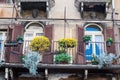 Balcony full of flowers in the erba square in Verona