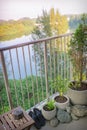 A balcony with greeneries in HDB BTO apartment at Sumang 325B, Singapore. Royalty Free Stock Photo