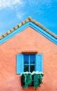 Balcony Italian style house with blue nice sky and green leaf